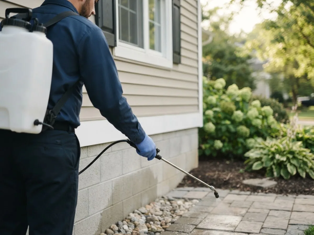 Pest control technician inspecting a home in Vanderbilt, MI